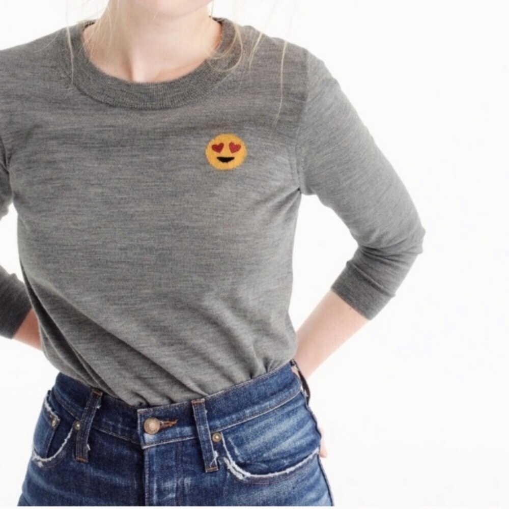 NEW J. Crew Tippi sweater heart eyes emoji patch